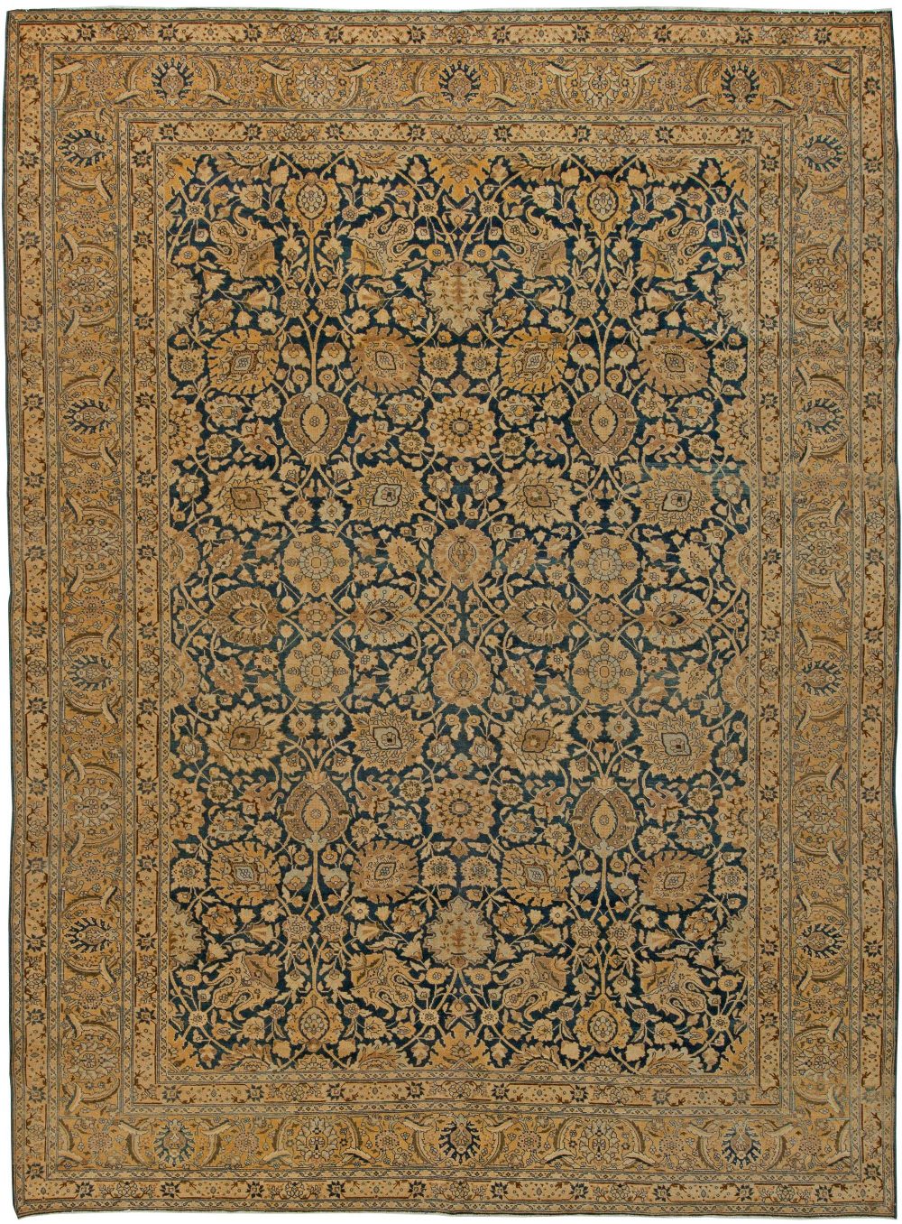 Antique Persian Tabriz Royal Blue and Caramel Wool Rug BB5650