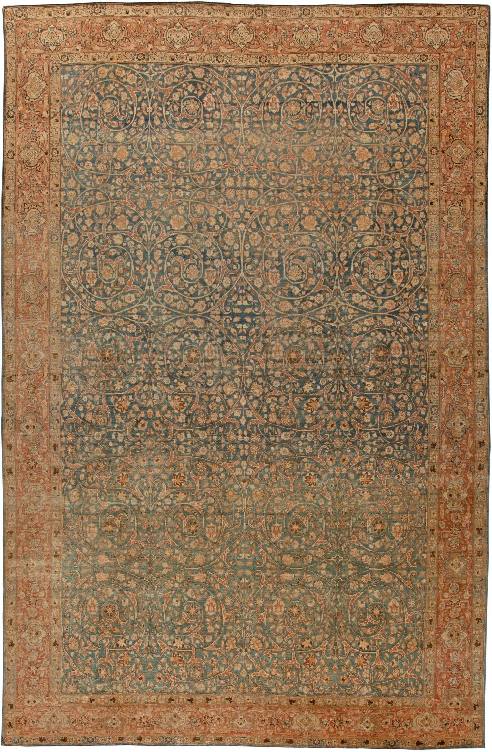 Antique Persian Tabriz Rust, Beige and Gray-Blue Handwoven Wool Carpet BB5737