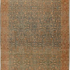 Antique Persian Tabriz Rust, Beige and Gray-Blue Handwoven Wool Carpet BB5737