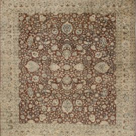 Antique Tabriz Persian Floral Allover Light Beige Hand-Knotted Wool Rug – Circa 1900 BB4639