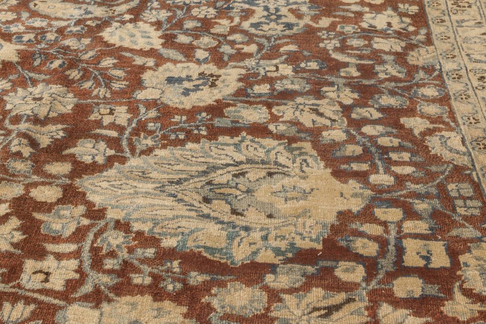 Antique Persian Tabriz Brown, Blue Handmade Wool Rug BB4639