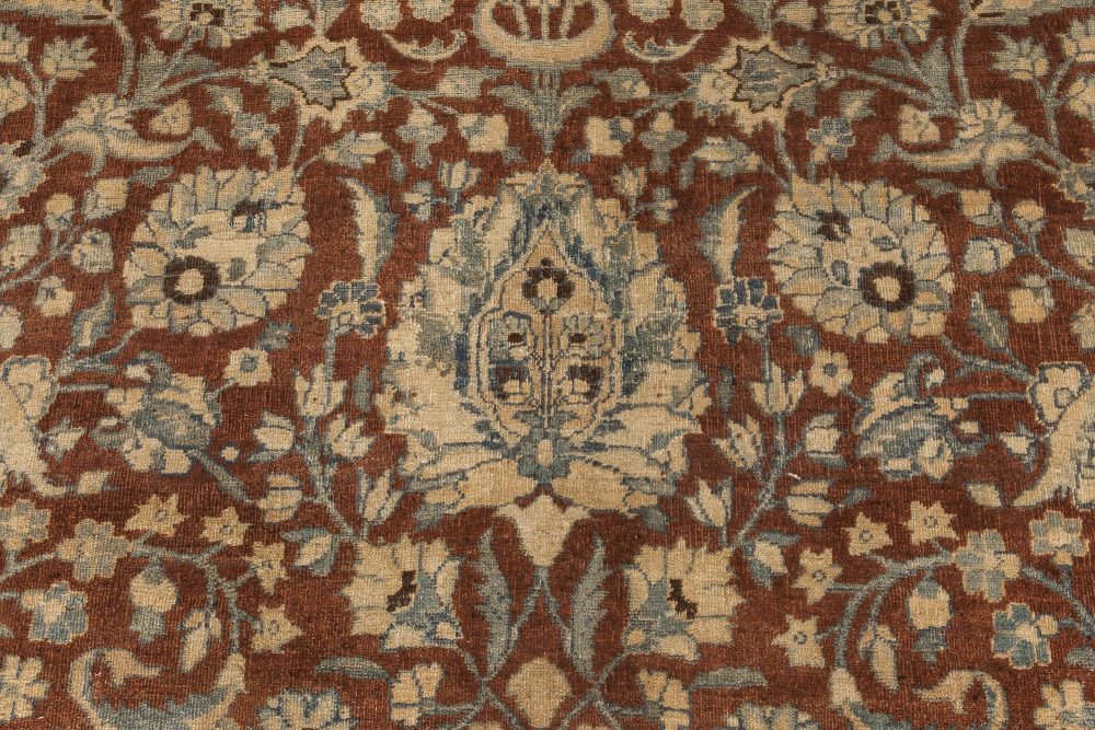 Antique Persian Tabriz Brown, Blue Handmade Wool Rug BB4639