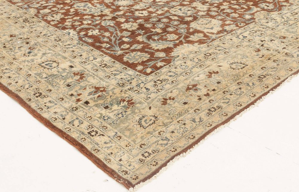 Antique Persian Tabriz Brown, Blue Handmade Wool Rug BB4639