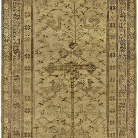 Antique Malayer Persian Allover Geometric Warm Tan With Brown Hand-Knotted Wool Runner BB5235