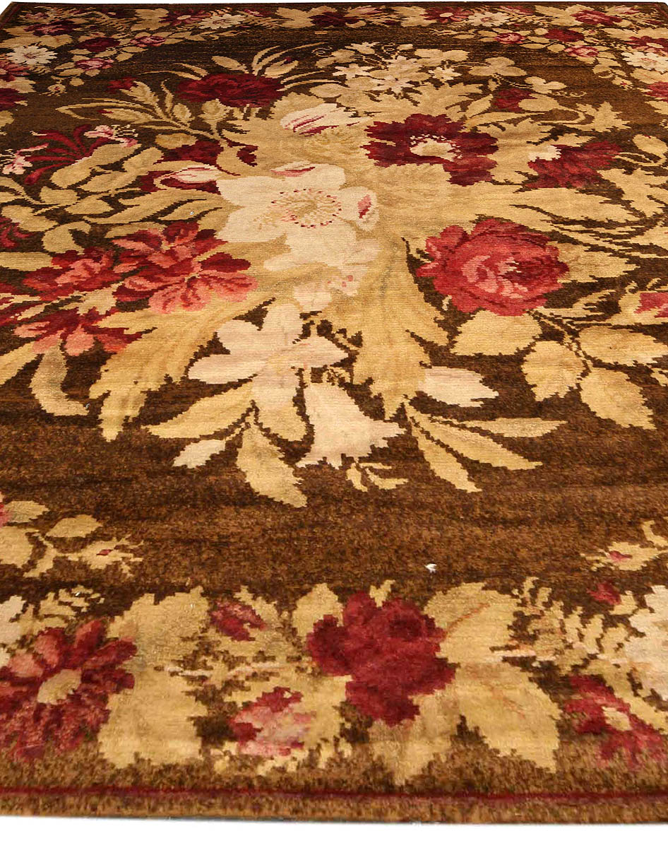 19th Century Ukrainian Floral Brown Handwoven Wool Rug BB3777 - Picture 2 of 5