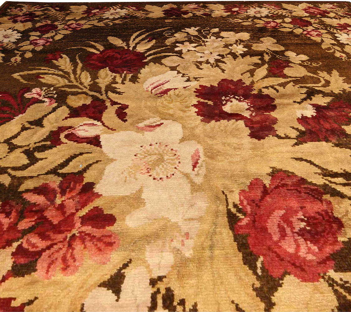 19th Century Ukrainian Floral Brown Handwoven Wool Rug BB3777 - Picture 3 of 5