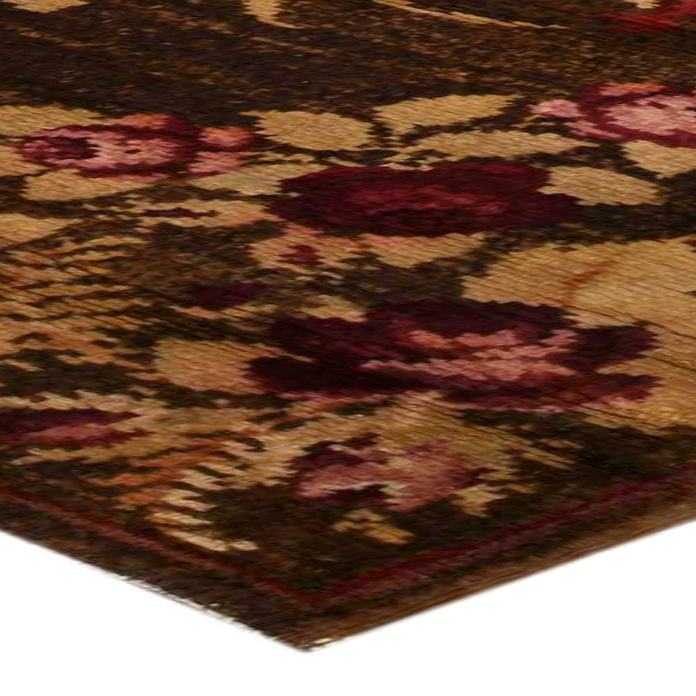 19th Century Ukrainian Floral Brown Handwoven Wool Rug BB3777 - Picture 5 of 5