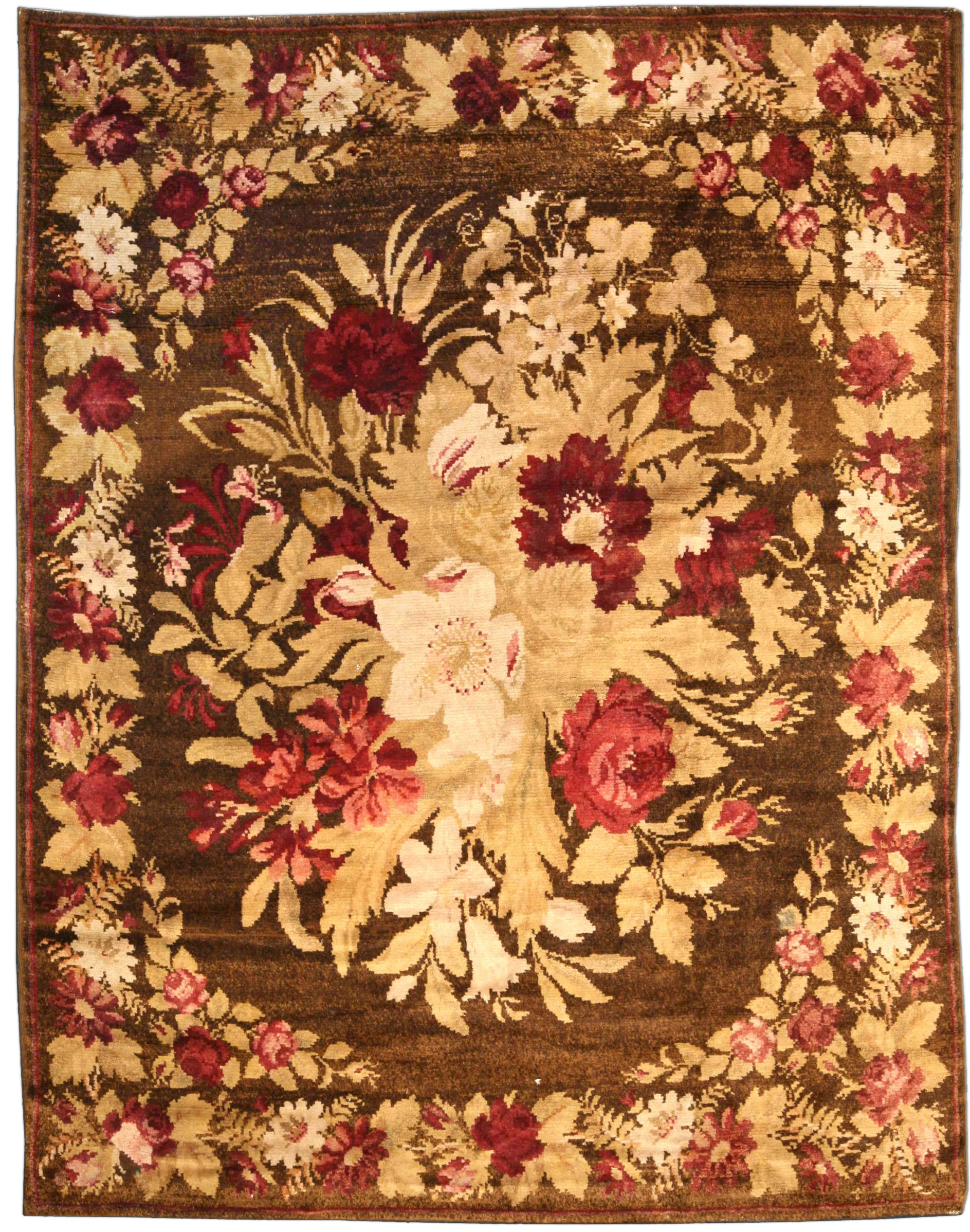 19th Century Ukrainian Floral Brown Handwoven Wool Rug BB3777 - Picture 1 of 5