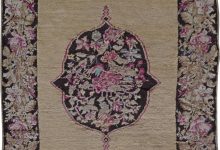 Early 20th Century <mark class='searchwp-highlight'>Karabagh</mark> Black and Pink Flower Design Handmade Wool Rug BB6180