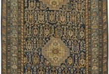 Antique Caucasian Shirvan Midnight Blue and Beige Hand Knotted Wool Rug BB5971