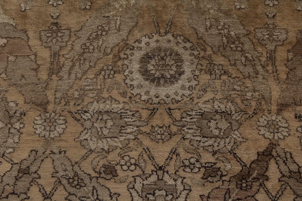 Early 20th Century Botanic Turkish Hereke Brown Handmade Wool Rug BB3845