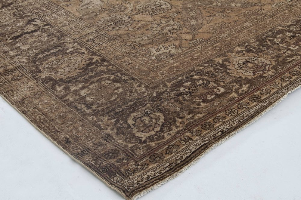 Early 20th Century Botanic Turkish Hereke Brown Handmade Wool Rug BB3845