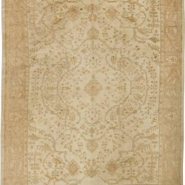 Antique Oushak Turkish Medallion Floral Light Beige Hand-Knotted Wool Rug – Circa 1900 BB2969