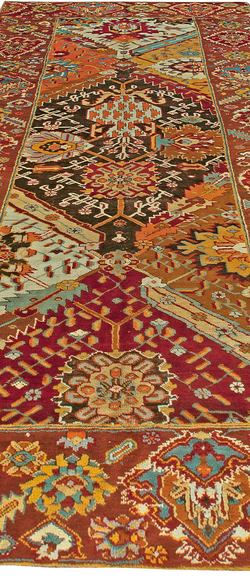 Antique Turkish Oushak Floral Yellow, Red, Blue and Green Handwoven Wool Rug BB6023