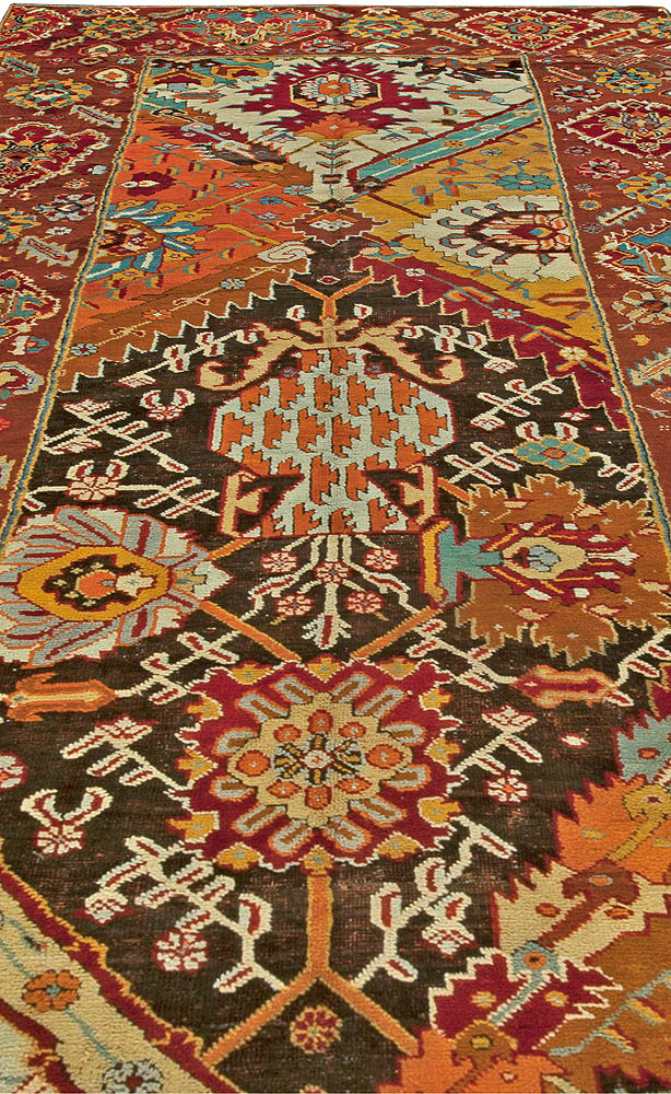 Antique Turkish Oushak Floral Yellow, Red, Blue and Green Handwoven Wool Rug BB6023