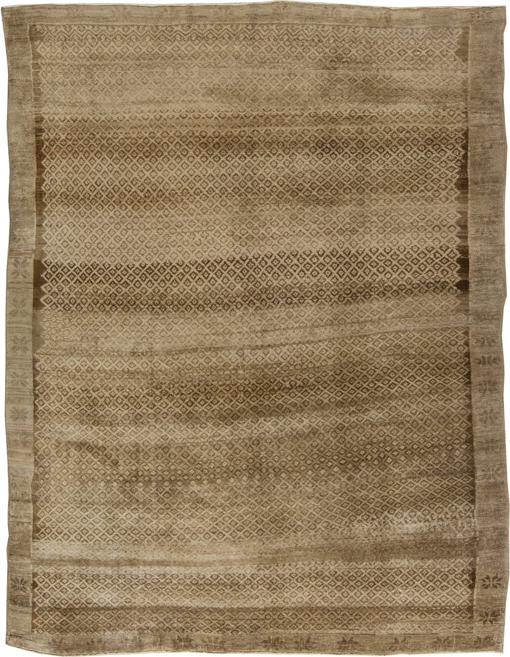 Antique Turkish Oushak Beige and Brown Handwoven Wool Rug BB5024