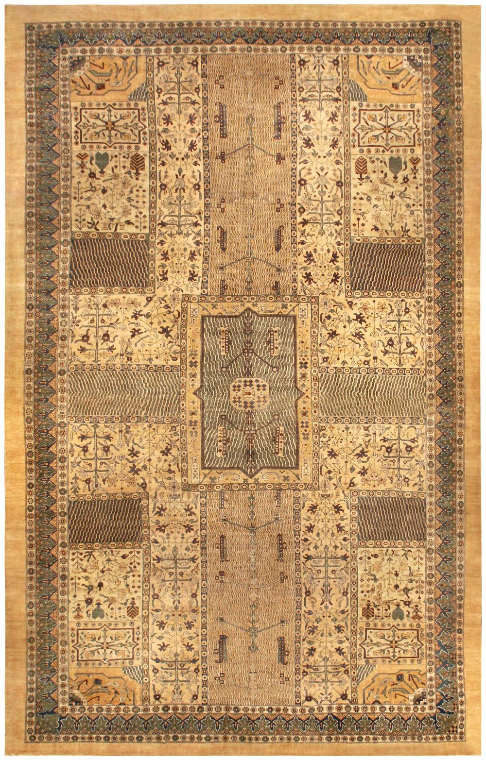 Early 20th Century Turkish Sivas Brown, Green and Beige Handwoven Wool Carpet BB3962