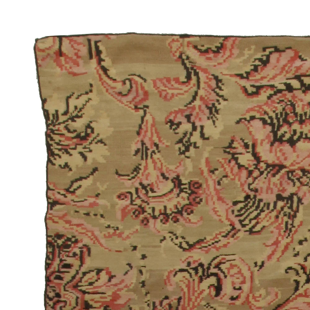 Mid-20th Century Bessarabian Beige, Pink, Brown Bold Botanic Handmade Wool Rug BB5303