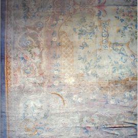 Antique Savonnerie French Floral Medallion Soft Beige Hand-Knotted Wool Rug – Circa 1900 BB1794