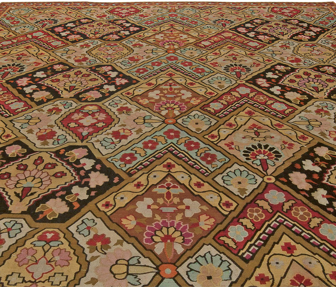 Authentic 19th Century French Aubusson Botanic Colorful Handmade Wool Rug BB5657