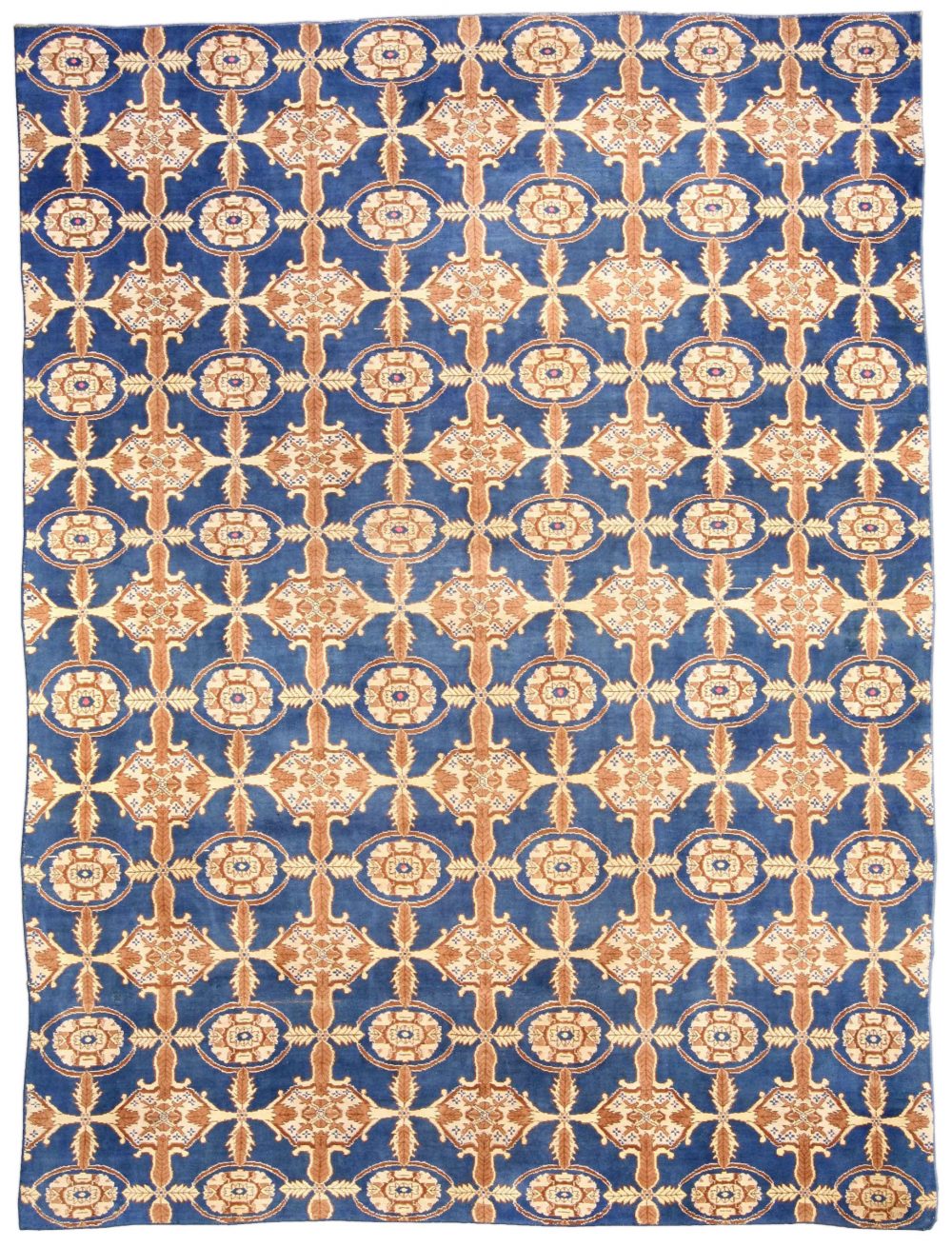 Mid-20th Century Cobalt Blue, Yellow, Brown Indian Agra Handmade Carpet BB3701