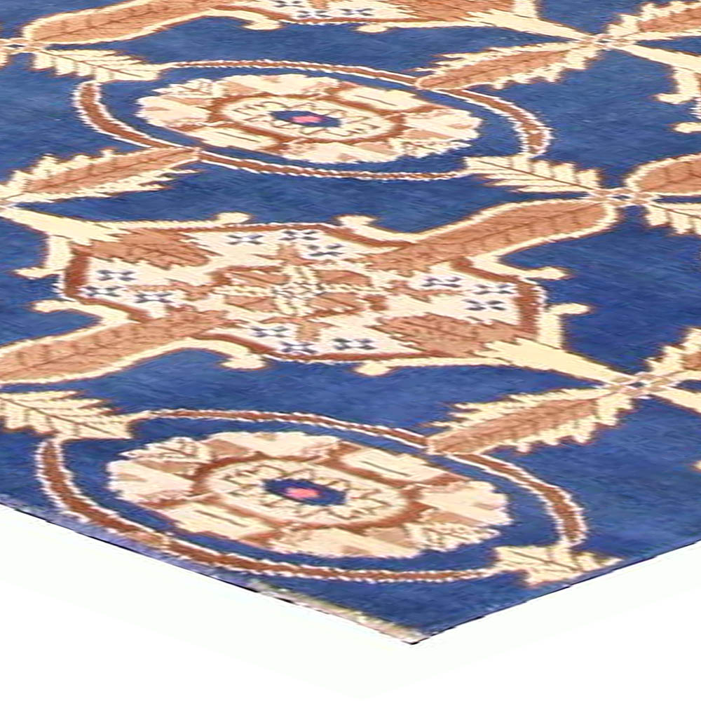 Mid-20th Century Cobalt Blue, Yellow, Brown Indian Agra Handmade Carpet BB3701