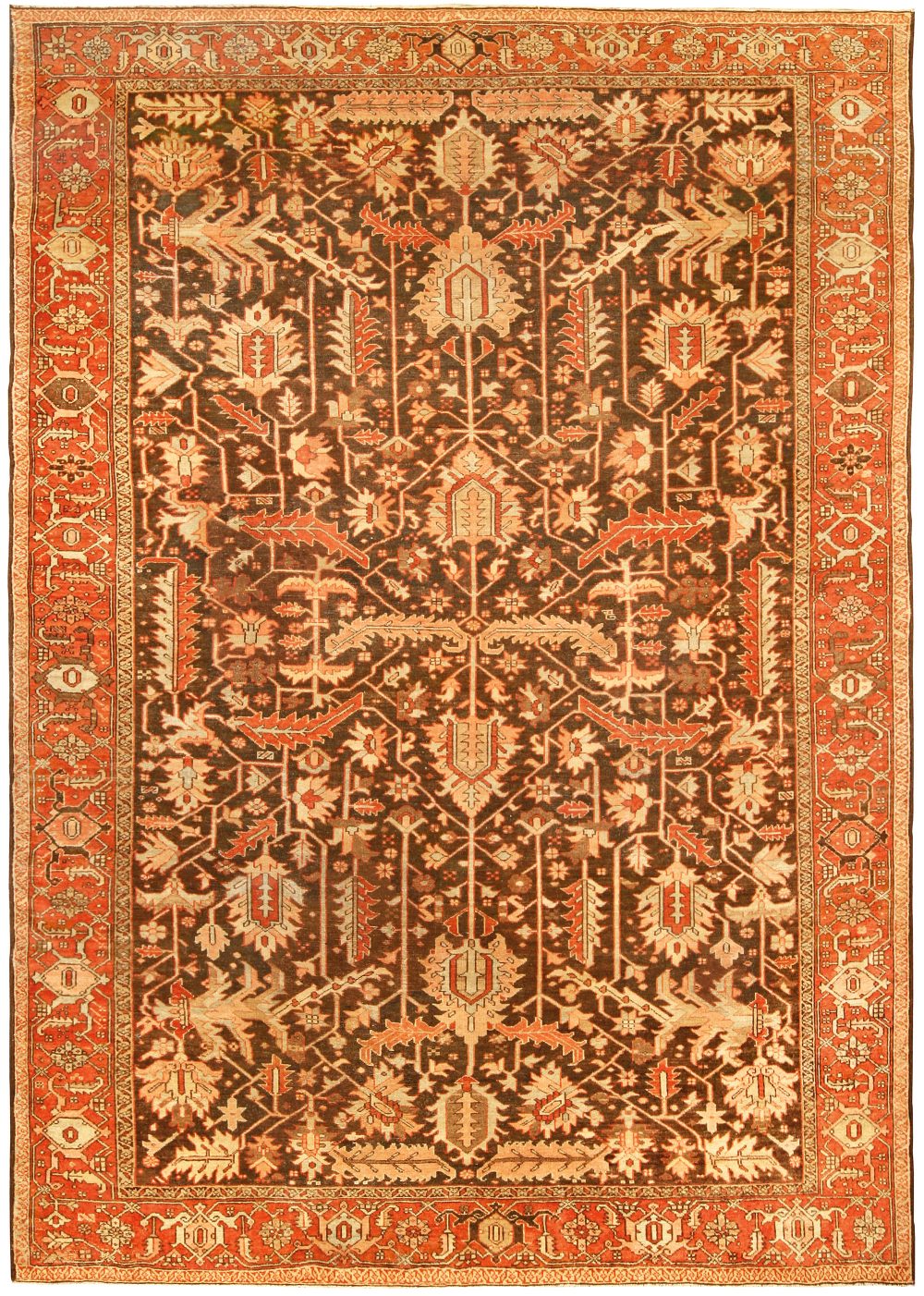 Early 20th Century Persian Heriz Brown Handmade Wool Rug BB4542