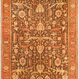 Early 20th Century Persian Heriz Brown Handmade Wool Rug BB4542