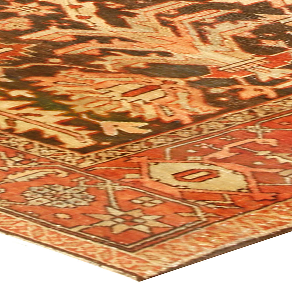 Early 20th Century Persian Heriz Brown Handmade Wool Rug BB4542
