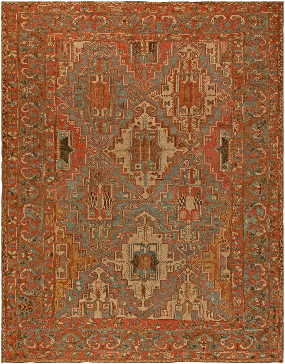 Persian Baktiari Geometric in Shades of Terracotta, Blue and Beige Rug BB5736
