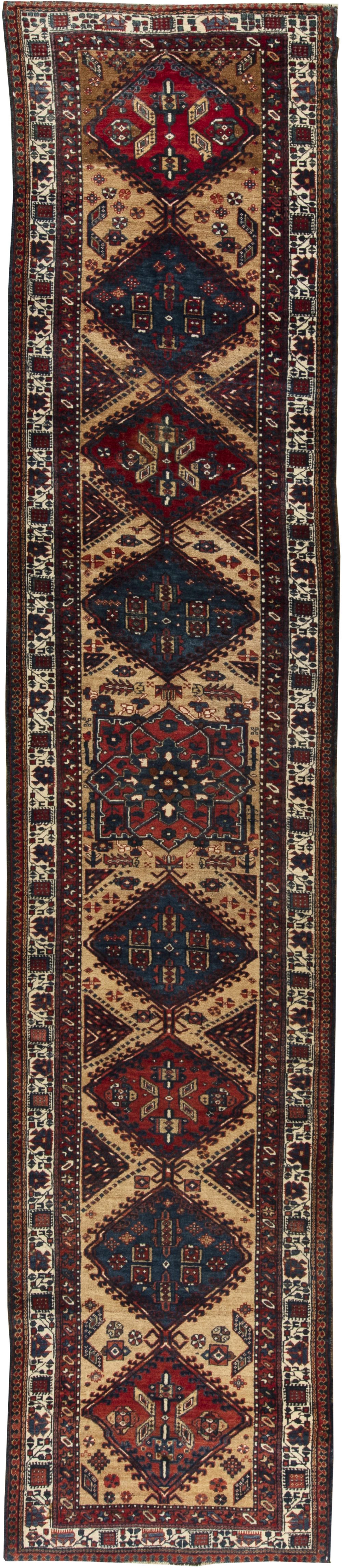 Antique Persian Hamadan Long & Narrow Geometric Floral Handmade Wool Runner BB3287