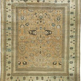 Antique Khorassan Persian Allover Floral Warm Tan Hand-Knotted Wool Rug – Circa 1900 BB4240