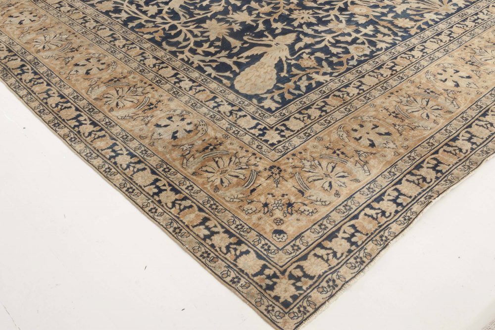 Antique Persian Kirman Beige, Brown and Midnight Blue Rug BB6089