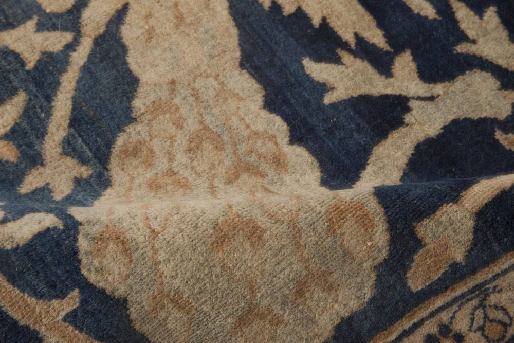 Antique Persian Kirman Beige, Brown and Midnight Blue Rug BB6089