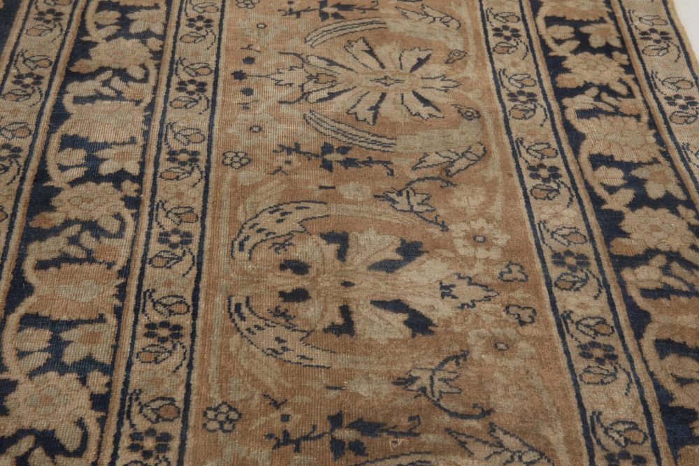 Antique Persian Kirman Beige, Brown and Midnight Blue Rug BB6089