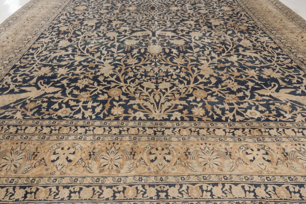 Antique Persian Kirman Beige, Brown and Midnight Blue Rug BB6089