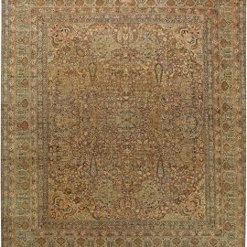 Antique Kirman Persian Floral Allover Warm Tan Hand-Knotted Wool Rug – Circa 1880 BB6045