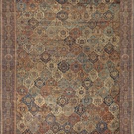 Oversized Antique Kirman Persian Floral Allover Warm Tan Hand-Knotted Wool Rug – Circa 1900 BB4644