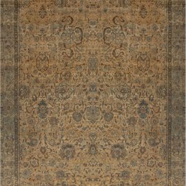 Antique Kirman Persian Allover Floral Warm Tan Hand-Knotted Wool Carpet – Circa 1880 BB2841