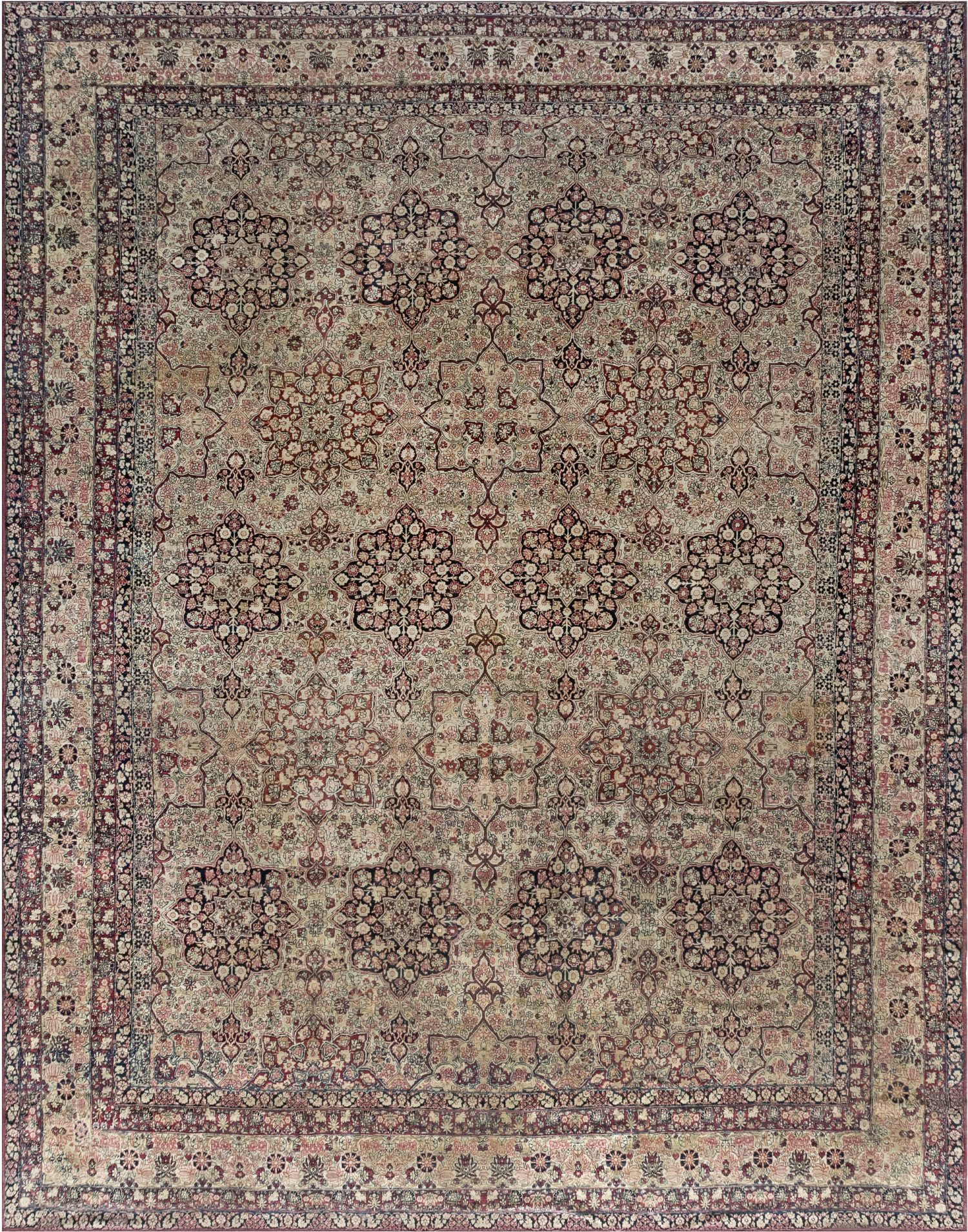 Authentic 19th Century Persian Kirman Botanic Handmade Wool Carpet BB4168