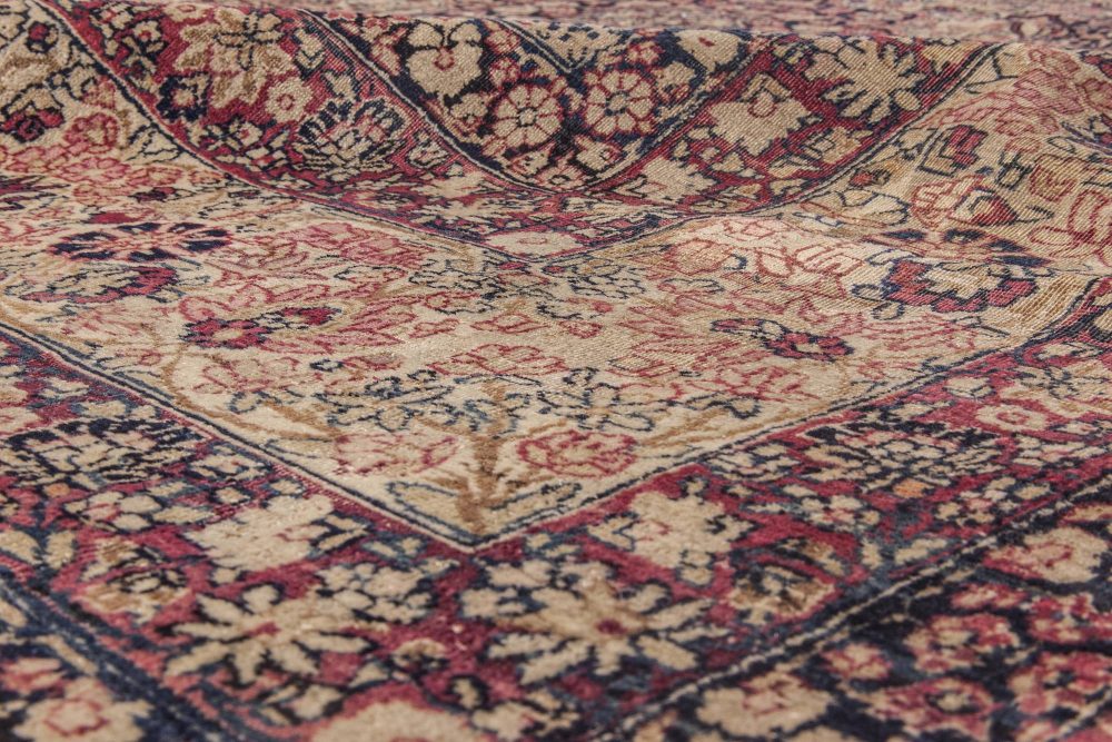 Authentic 19th Century Persian Kirman Botanic Handmade Wool Carpet BB4168