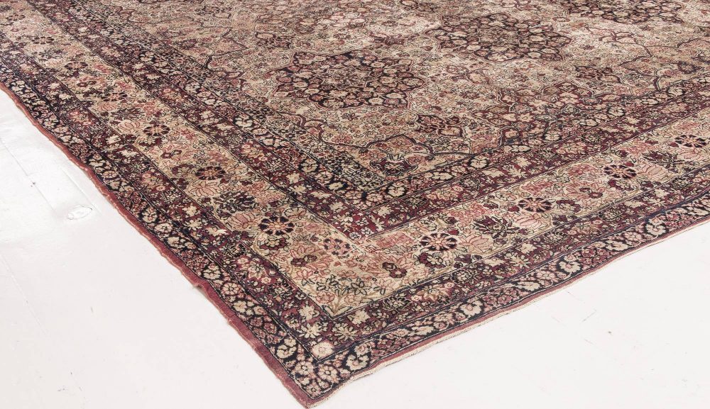 Authentic 19th Century Persian Kirman Botanic Handmade Wool Carpet BB4168