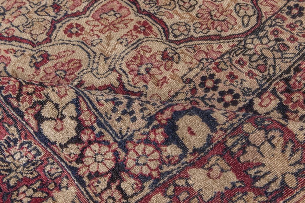 Authentic 19th Century Persian Kirman Botanic Handmade Wool Carpet BB4168