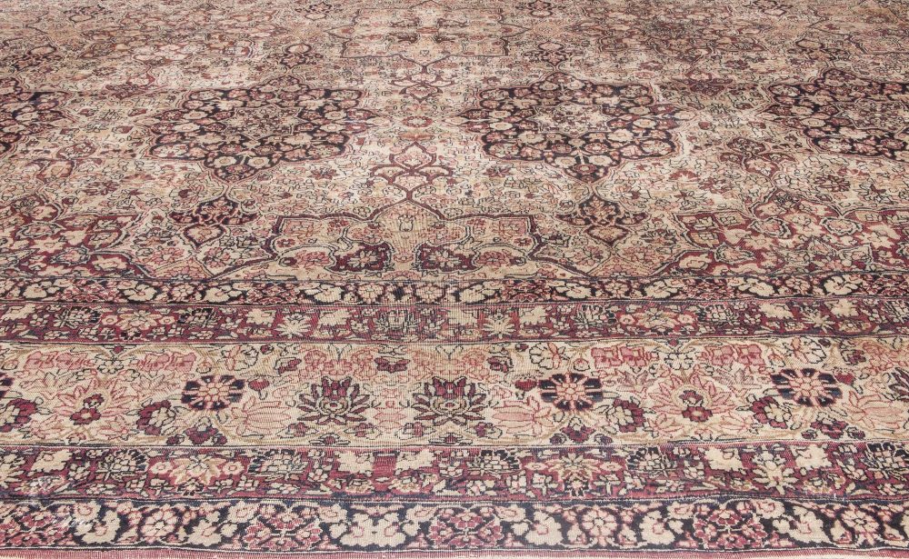 Authentic 19th Century Persian Kirman Botanic Handmade Wool Carpet BB4168