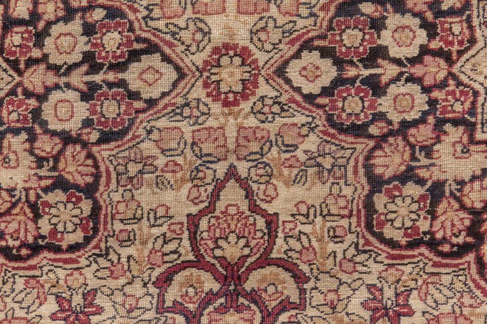 Authentic 19th Century Persian Kirman Botanic Handmade Wool Carpet BB4168