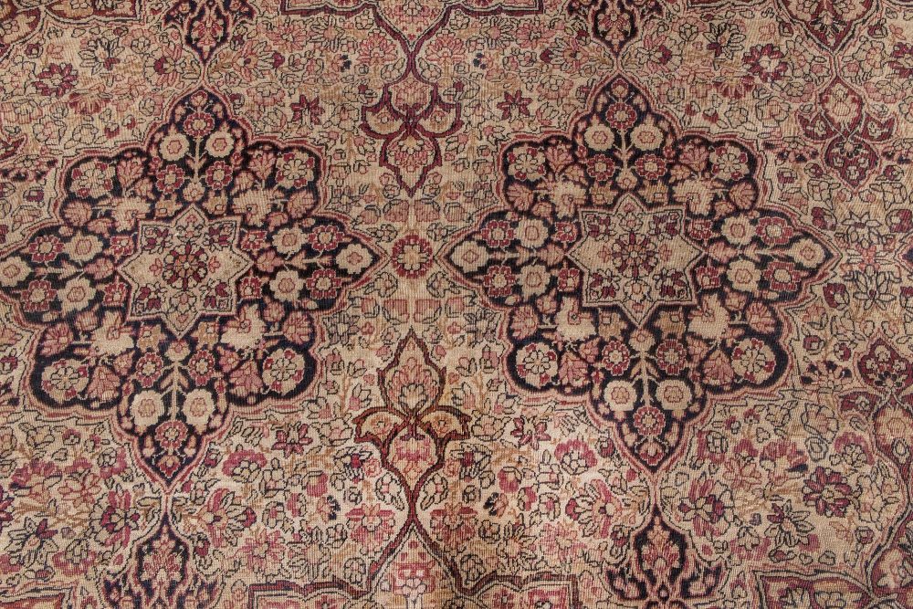 Authentic 19th Century Persian Kirman Botanic Handmade Wool Carpet BB4168