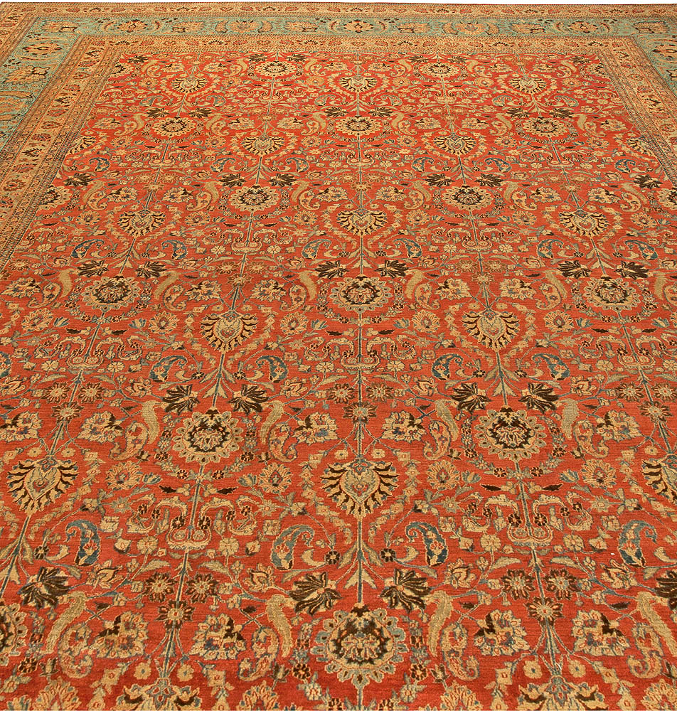 Antique Persian Meshad Botanic Orange Handmade Wool Rug BB6128