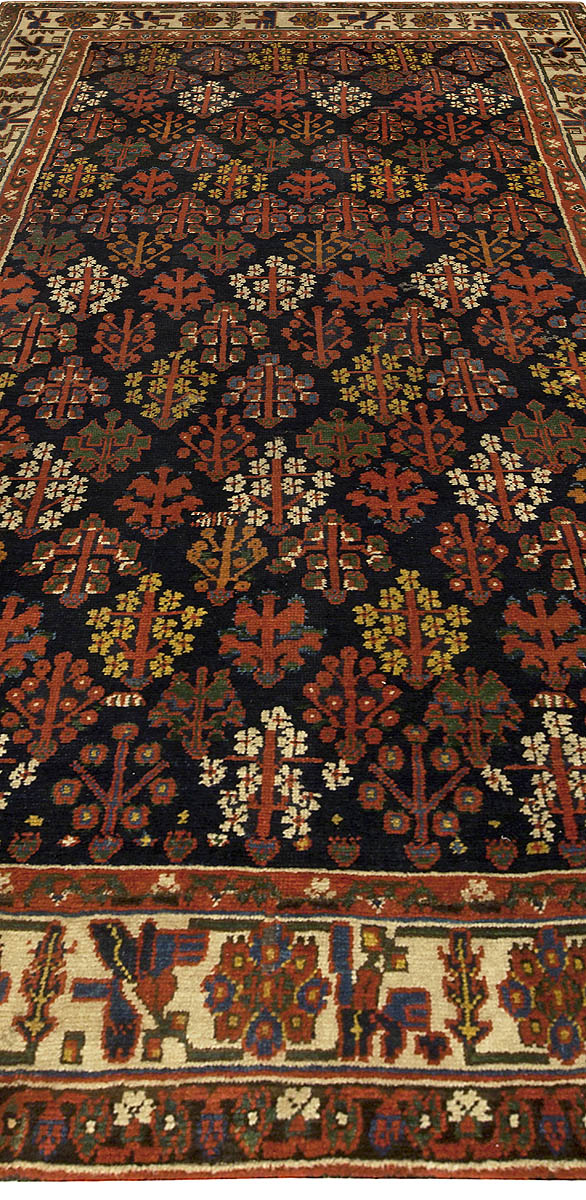 19th Century North West Persian Botanic Handwoven Wool Rug BB5087