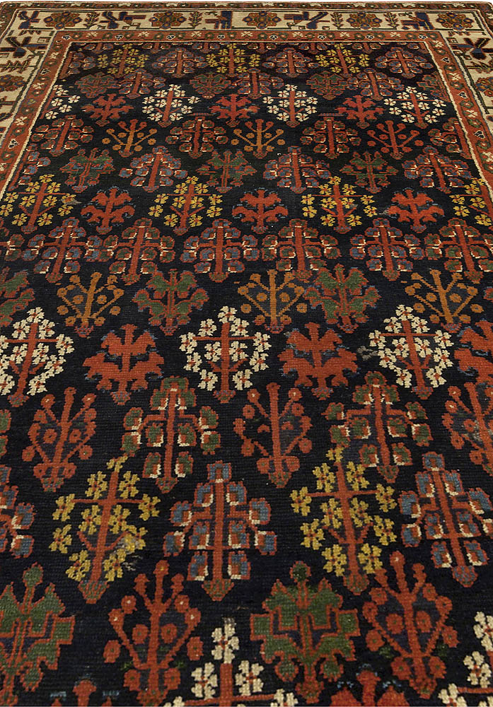 19th Century North West Persian Botanic Handwoven Wool Rug BB5087