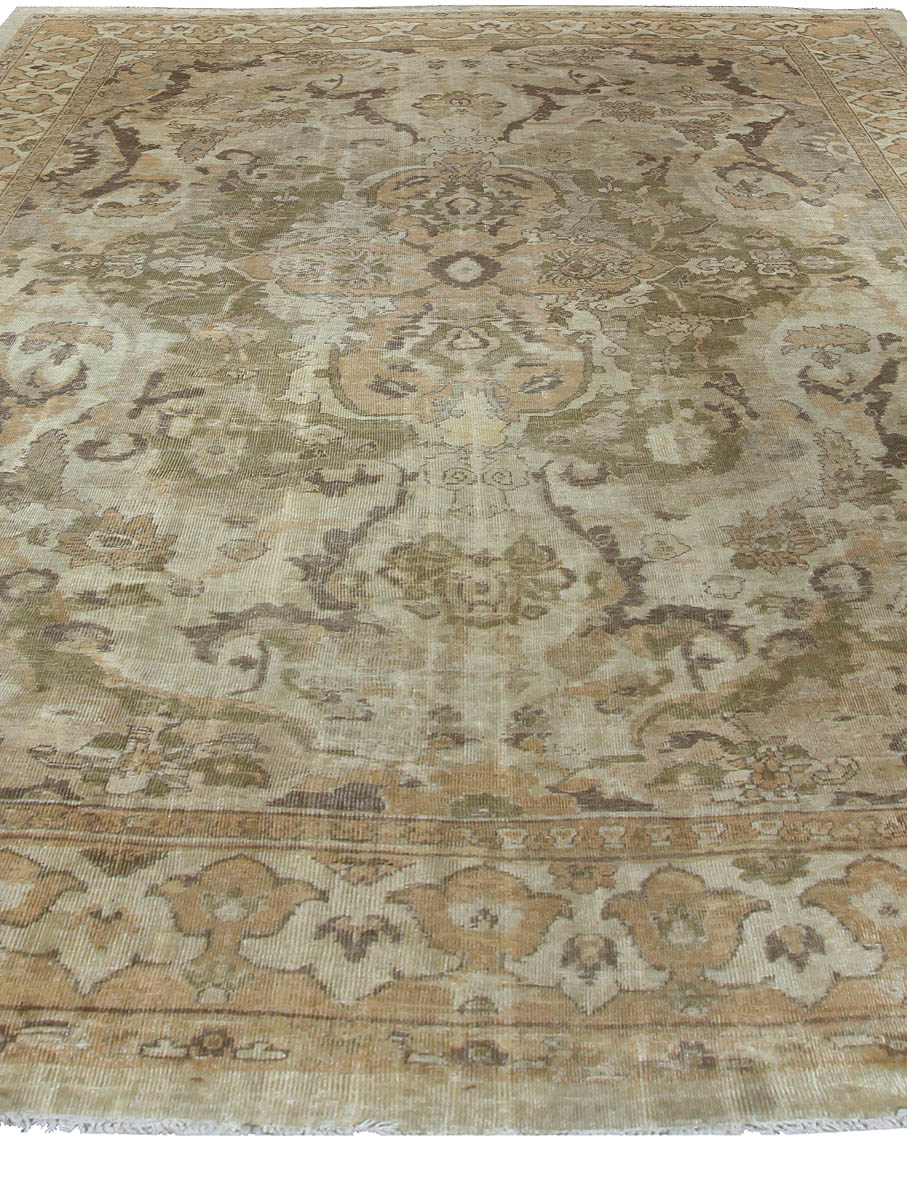 Antique Persian Sultanabad Beige and Brown Handwoven Wool Rug BB5317